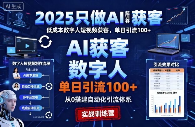 2025只做AI获客，AI超级获客实训营，低成本数字人短视频获客，单日引流100+-创业项目网