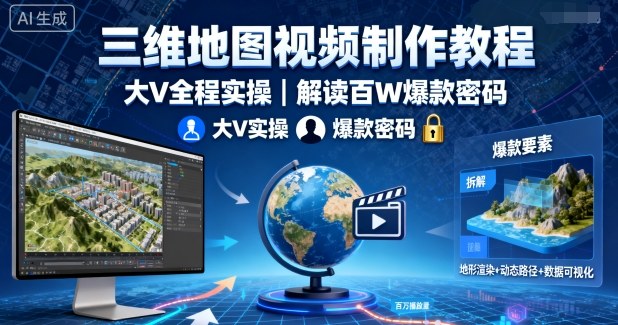 三维地图视频制作教程，大V全程实操，解读百W爆款密码-创业项目网