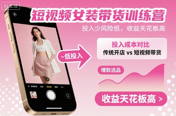 短视频女装带货训练营，投入少风险低，收益天花板高-创业项目网