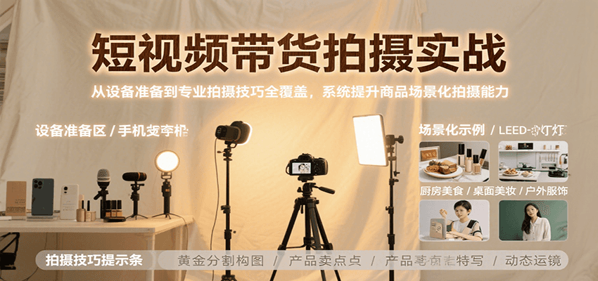 短视频带货拍摄实战，从设备准备到专业拍摄技巧全覆盖，系统提升商品场景化拍摄能力-创业项目网