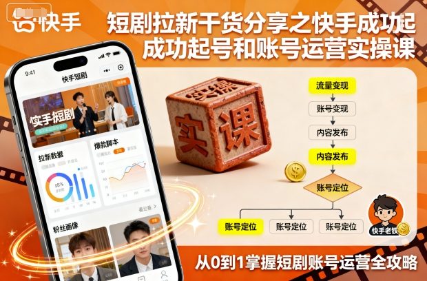 短剧拉新干货分享之快手成功起号和账号运营实操课-创业项目网