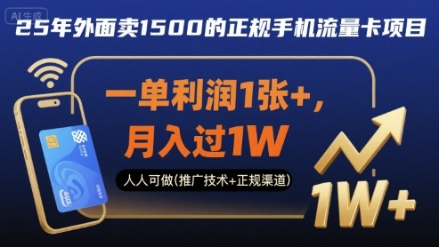 25年外面卖1500的正规手机流量卡项目，一单利润1张+，月入过1W，人人可做(推广技术+正规渠道)【揭秘】-创业项目网