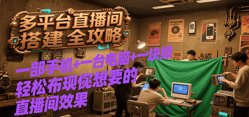 多平台直播间搭建全攻略，一部手机+一台电脑+一块绿布轻松实现你想要的直播间效果-创业项目网