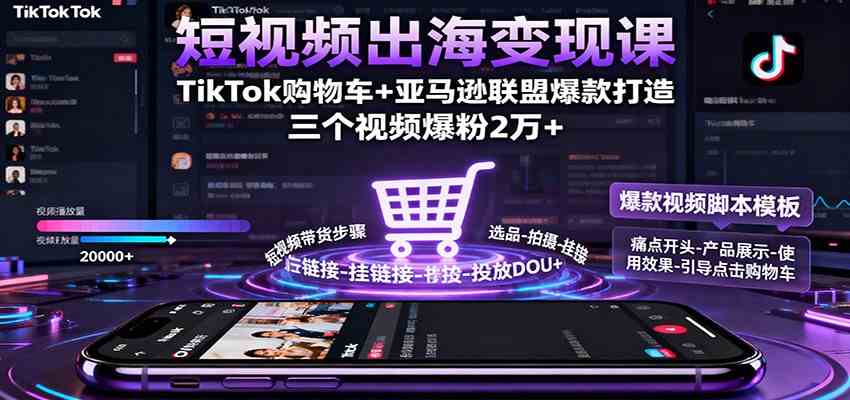短视频出海变现课：TikTok购物车+亚马逊联盟爆款打造，三个视频爆粉2万+-创业项目网