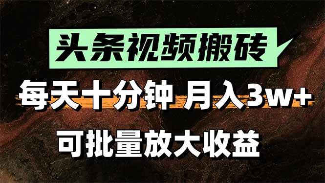 （15400期）头条视频搬砖，每天10分钟，小白轻松月入3万+，可批量放大收益-创业项目网