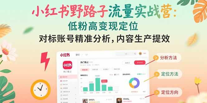 （15423期）小红书野路子流量实战营：低粉高变现定位 对标账号精准分析 内容生产提效-创业项目网