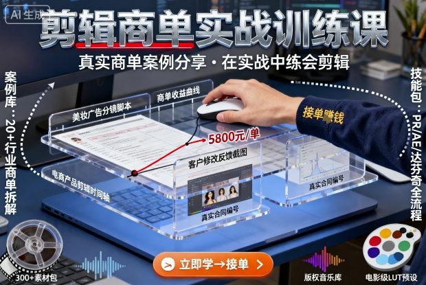 剪辑商单实战训练课，真实商单案例分享，在实战中练会剪辑-创业项目网