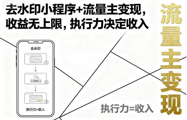 去水印小程序+流量主变现，收益无上限，执行力决定收入-创业项目网