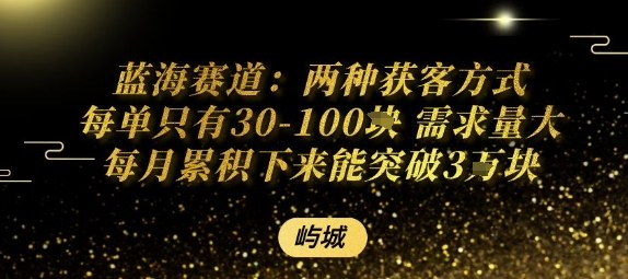 蓝海赛道：两种获客方式每单只有30-100米 需求量大每月累积下来能突破3W-创业项目网