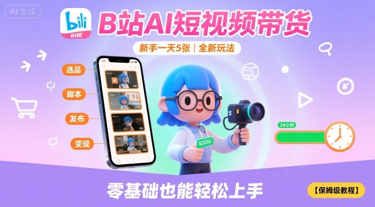 B站AI短视频带货，新手一天5张，全新玩法【保姆级教程】-创业项目网