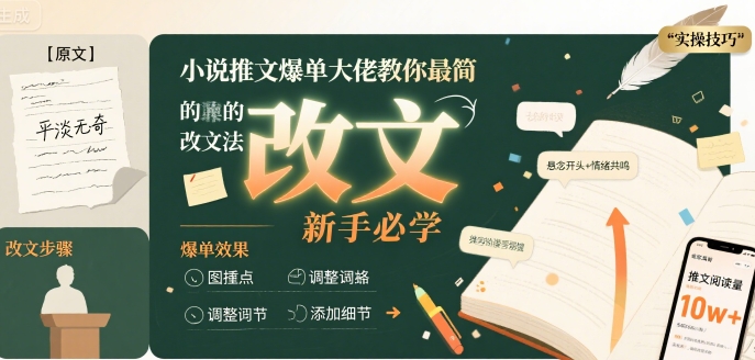 小说推文爆单大佬教你最简单的改文方法实操课，新手必学-创业项目网