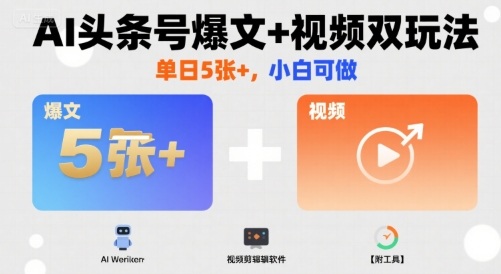 AI头条号爆文+视频双玩法，单日5张+，小白可做【附工具】-创业项目网