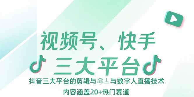 （15449期）视频号、快手、抖音三大平台的剪辑与数字人直播技术，内容涵盖20+热门赛道-创业项目网