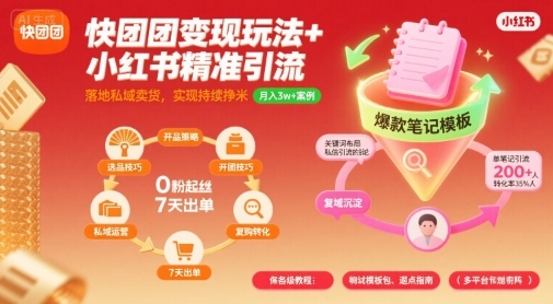 快团团变现玩法+小红书精准引流技巧，助你真正落地私域卖货，实现持续挣米-创业项目网