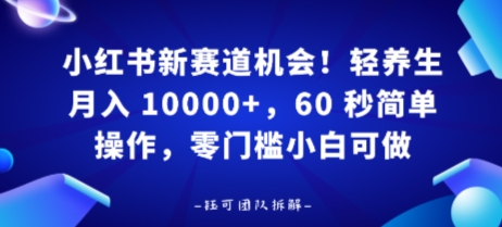 小红书新赛道机会，轻养生月入 1w，60 秒简单操作，带货接广都可以，零门槛小白可做-创业项目网