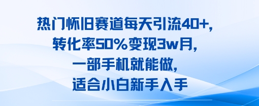 热门怀旧赛道每天引流40+，转化率50%月变现3w，一部手机就能做，适合小白新手入手-创业项目网