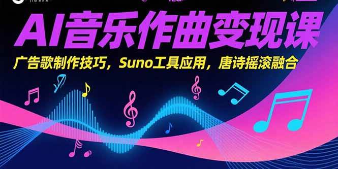 （15370期）AI音乐作曲变现课，广告歌制作技巧，Suno工具应用，唐诗摇滚融合-创业项目网