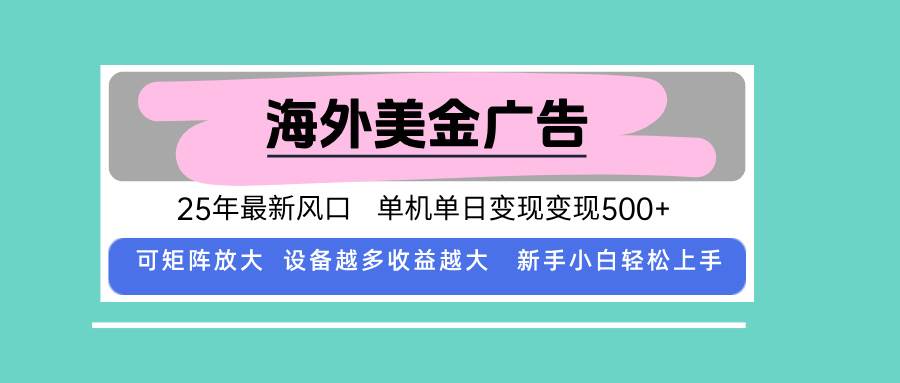 （15902期）最新海外广告美金，全自动挂机，单机单日500+，可矩阵放大，新手小白轻…-创业项目网