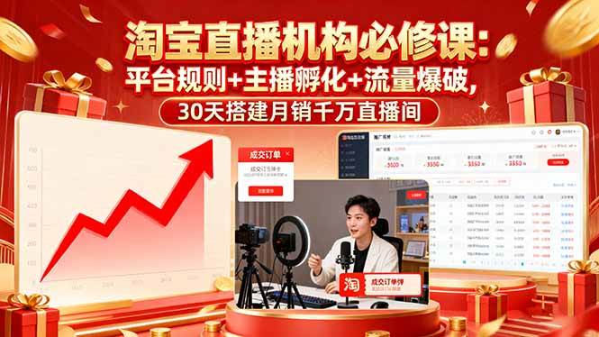 （16087期）淘宝直播机构必修课：平台规则/主播孵化/流量爆破,30天搭建月销千万直播间-创业项目网