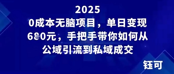 0成本无脑项目，单日变现多张，手把手带你如何从公域引流到私域成交-创业项目网