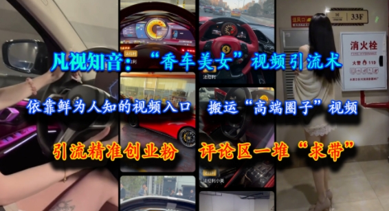 凡视知音：“香车美女”视频引流术，依靠鲜为人知的视频入口，搬运“高端圈子”视频，引流精准创业粉，评论区一堆“求带”-创业项目网