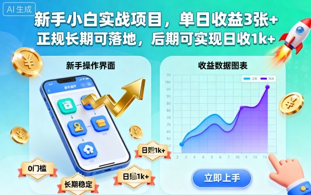 新手小白实战项目，单日收益3张+，正规长期可落地，后期可实现日收1k+【揭秘】-创业项目网