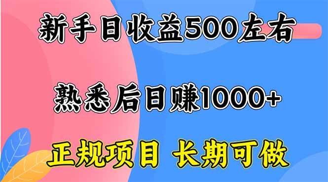 （16132期）新手日收益500+ 正规项目 长期可做-创业项目网