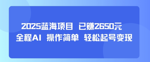 2025蓝海项目 已挣2650米 全程AI 操作简单 轻松起号变现-创业项目网