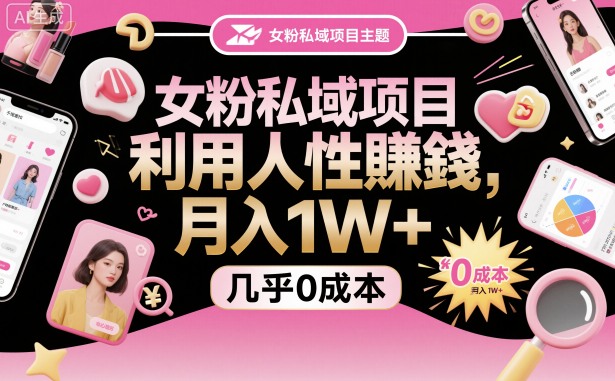 女粉私域项目，利用人性賺钱，月入1W＋，几乎0成本-创业项目网