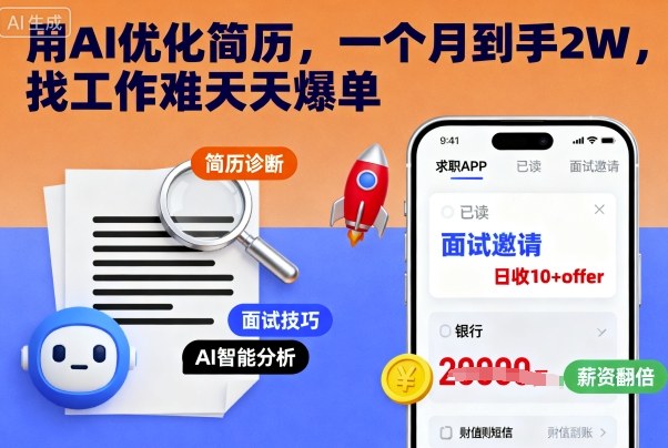 用AI优化简历，一个月到手2W，找工作难天天爆单-创业项目网