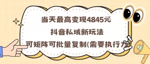 当天最高变现1k+，抖音私域新玩法，可矩阵可批量复制-创业项目网