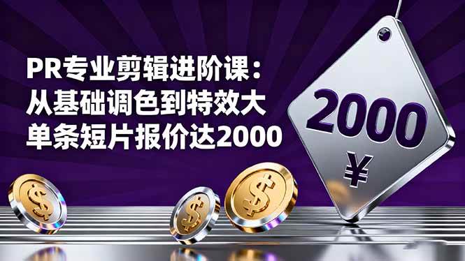 （16381期）PR专业剪辑进阶课：从基础调色到特效大片的进阶技能，单条短片报价达2000-创业项目网