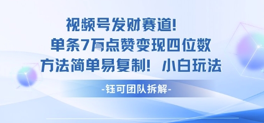 视频号发财赛道单条7W点赞变现四位数方法简单易复制小白玩法-创业项目网