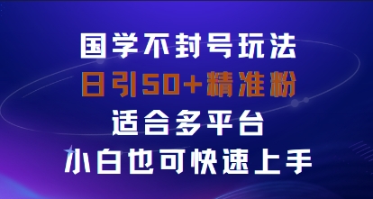 国学赛道不封号玩法，日引50+精准粉适合多平台，小白也可快速上手-创业项目网