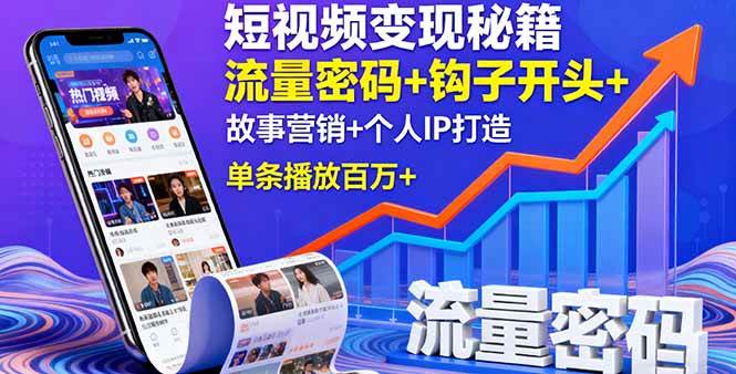 （16079期）短视频变现秘籍，流量密码+钩子开头+故事营销+个人IP打造，单条播放百万+-创业项目网