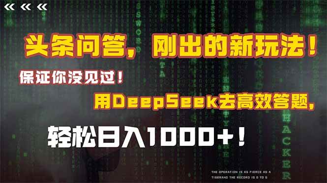 （15217期）头条问答，刚出的新玩法！保证你没见过！结合Deepseek高效答题，日入1000+-创业项目网