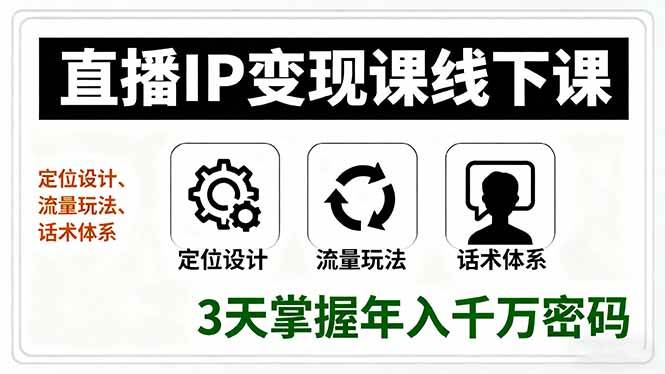 （16065期）直播IP变现课线下课，定位设计、流量玩法、话术体系，3天掌握年入千万密码-创业项目网