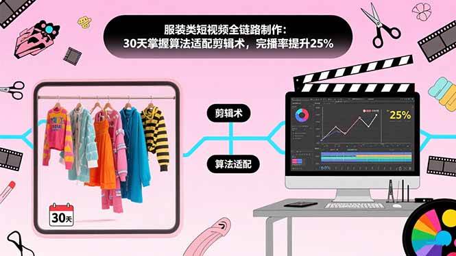 （15655期）服装类短视频全链路制作：30天掌握算法适配剪辑术，完播率提升25%-创业项目网