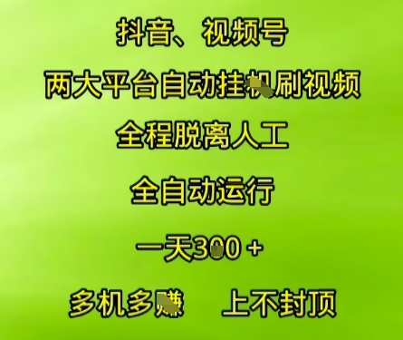 抖音视频号两大平台自动运行，全程脱离人工，自动获取收益，一天3张+，多机多挣，上不封顶【揭秘】-创业项目网