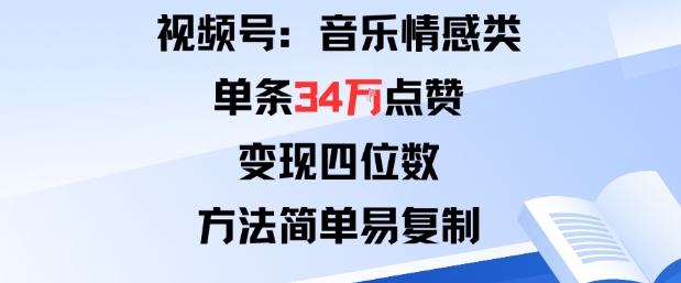 视频号分成计划新玩法：音乐情感类单条34W点赞，变现四位数，方法简单易复制-创业项目网