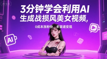 3分钟学会利用AI生成战损风美女视频， 0成本涨粉快，多渠道变现-创业项目网
