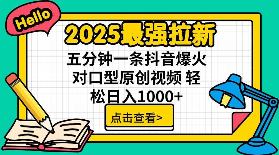 （15736期）2025最强拉新，单用户下载5块佣金，5分钟一条抖音爆火原创对口型视频，…-创业项目网