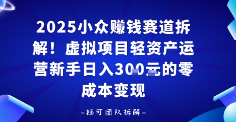2025小众挣钱赛道拆解！虚拟项目轻资产运营新手日入3张的零成本变现-创业项目网