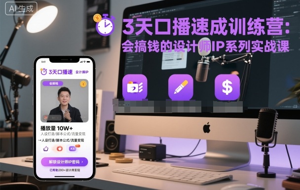 3天口播速成训练营，会搞钱的设计师IP系列实战课-创业项目网