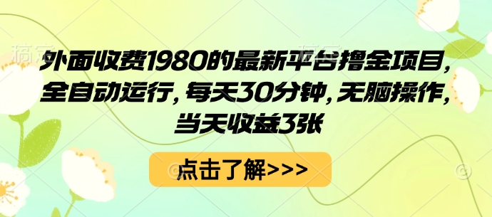 外面收费1980的最新平台撸金项目，全自动运行，每天30分钟，无脑操作，当天收益3张【揭秘】-创业项目网