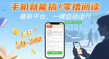 手机就能搞！零撸阅读挂G，最新平台，一键自动运行，随时随地挣，单日50-3张+【揭秘】-创业项目网