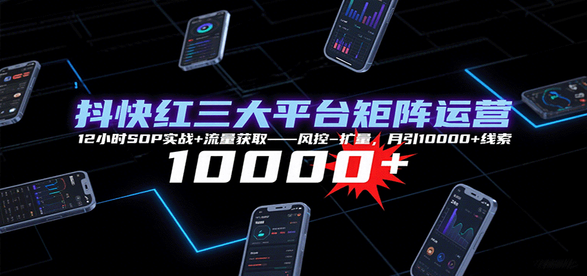 抖快红三大平台矩阵运营，12小时SOP实战+流量获取-风控-扩量，月引10000+线索-创业项目网