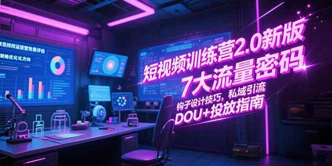 （15255期）短视频训练营2.0新版，7大流量密码/钩子设计技巧/私域引流/DOU+投放指南-创业项目网