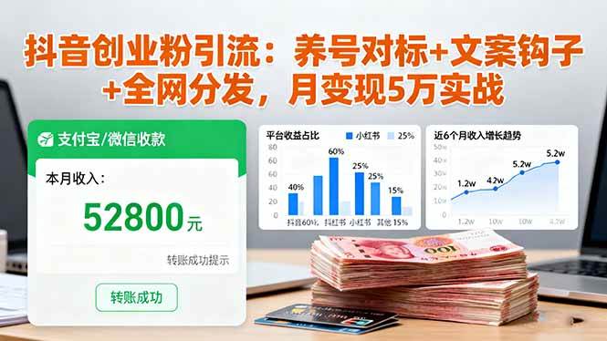 （16338期）抖音创业粉引流：养号对标+文案钩子+全网分发，月变现5万实战-创业项目网