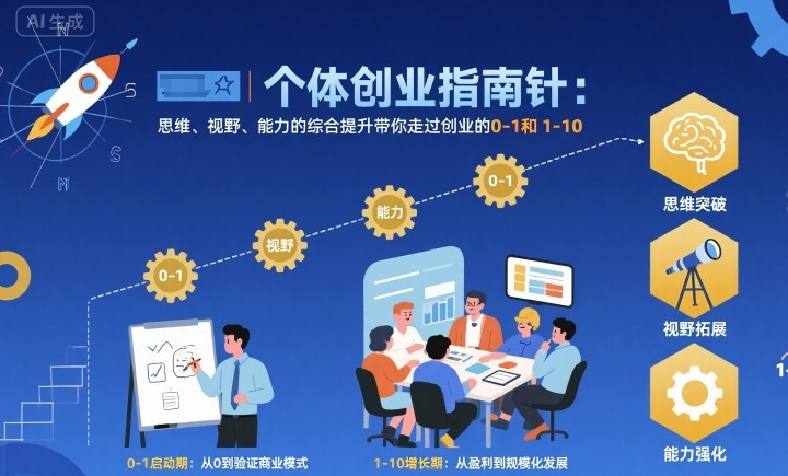 个体创业指南针，思维、视野、能力的综合提升带你走过创业的0-1和1-10【音频】-创业项目网